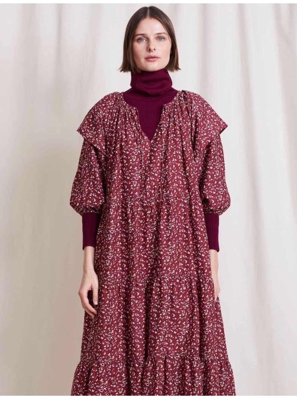 Apiece apart Women's Burgundy Floral Tiered Maxi Dress